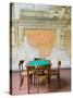 Table and Wall at 15th century Sedile Dominova Social Club, Sorrento, Campania, Italy-Walter Bibikow-Stretched Canvas