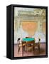 Table and Wall at 15th century Sedile Dominova Social Club, Sorrento, Campania, Italy-Walter Bibikow-Framed Stretched Canvas