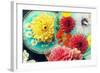 Table Decoration, Coloured Blossoms and Water Bowl-Alaya Gadeh-Framed Photographic Print