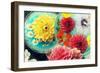 Table Decoration, Coloured Blossoms and Water Bowl-Alaya Gadeh-Framed Photographic Print