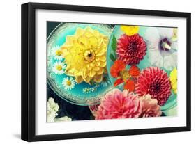 Table Decoration, Coloured Blossoms and Water Bowl-Alaya Gadeh-Framed Photographic Print