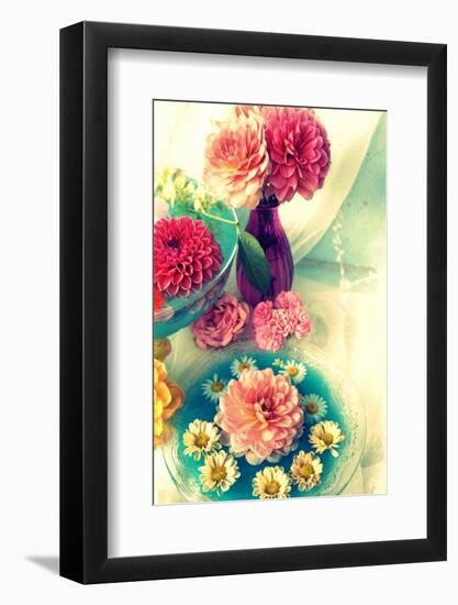 Table Decoration, Coloured Blossoms and Water Bowl-Alaya Gadeh-Framed Photographic Print