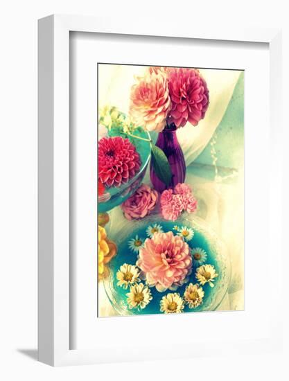 Table Decoration, Coloured Blossoms and Water Bowl-Alaya Gadeh-Framed Photographic Print