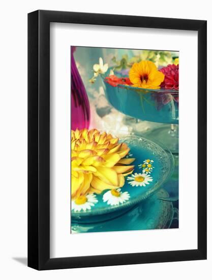 Table Decoration, Coloured Blossoms and Water Bowl-Alaya Gadeh-Framed Photographic Print