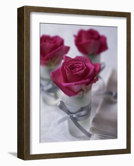 Table Decoration of Red Roses in Glasses-Michael Paul-Framed Photographic Print