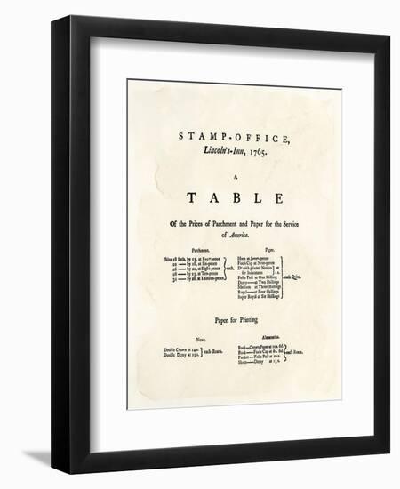 Table of Prices under the British Stamp Act, c.1765-null-Framed Giclee Print