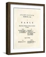 Table of Prices under the British Stamp Act, c.1765-null-Framed Giclee Print