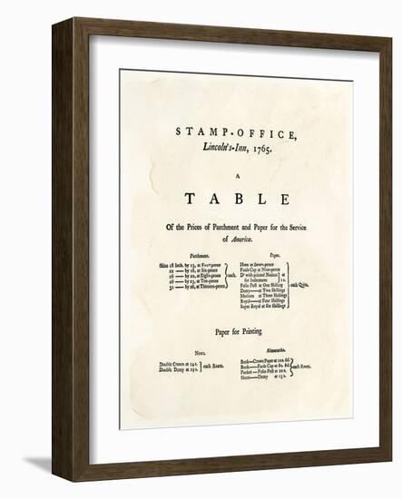 Table of Prices under the British Stamp Act, c.1765-null-Framed Giclee Print