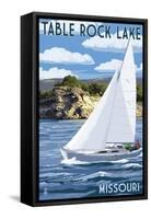 Table Rock Lake, Missouri - Sailboat and Lake-Lantern Press-Framed Stretched Canvas