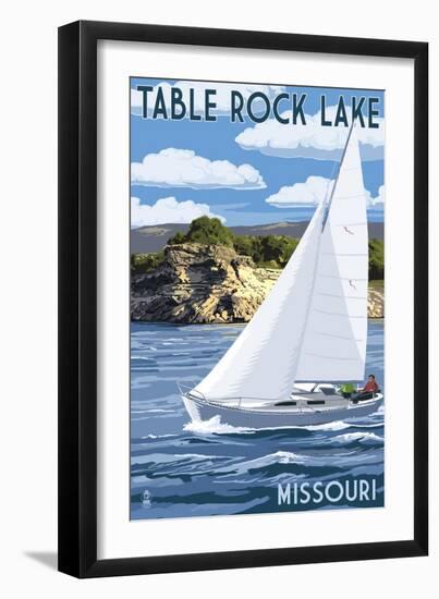 Table Rock Lake, Missouri - Sailboat and Lake-Lantern Press-Framed Art Print