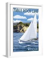 Table Rock Lake, Missouri - Sailboat and Lake-Lantern Press-Framed Art Print