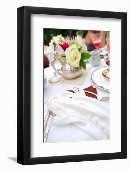 Table Setting with Vintage Gloves at a Tea Party, Shallow Focus-soupstock-Framed Photographic Print