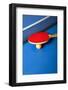 Table Tennis or Ping Pong Rackets and Balls on a Blue Table-Andreyuu-Framed Photographic Print