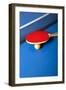 Table Tennis or Ping Pong Rackets and Balls on a Blue Table-Andreyuu-Framed Photographic Print