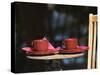 Table with Coffee and Teak Deck Garden Chair, Clos Des Iles, Le Brusc, Var, Cote d'Azur, France-Per Karlsson-Stretched Canvas