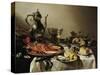 Table with Lobster, Silver Jug, Big Berkemeyer, Fruit Bowl, Violin and Books, 1641-Pieter Claesz-Stretched Canvas