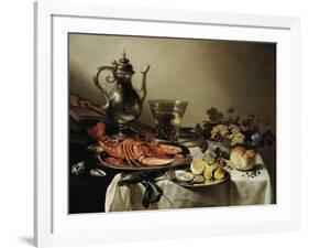 Table with Lobster, Silver Jug, Big Berkemeyer, Fruit Bowl, Violin and Books, 1641-Pieter Claesz-Framed Giclee Print