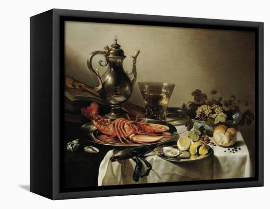 Table with Lobster, Silver Jug, Big Berkemeyer, Fruit Bowl, Violin and Books, 1641-Pieter Claesz-Framed Stretched Canvas