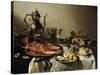 Table with Lobster, Silver Jug, Big Berkemeyer, Fruit Bowl, Violin and Books, 1641-Pieter Claesz-Stretched Canvas