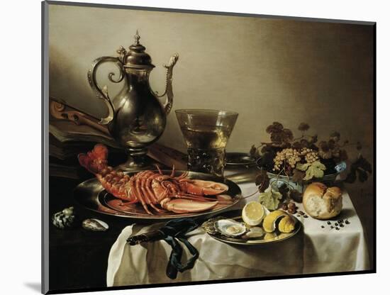 Table with Lobster, Silver Jug, Big Berkemeyer, Fruit Bowl, Violin and Books, 1641-Pieter Claesz-Mounted Giclee Print