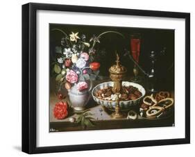 Table with Pitcher and Dish of Dried Fruit, 1611-Clara Peeters-Framed Giclee Print