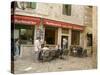 Tables outside coffee shop, Trogir, Dalamatia, Croatia-Merrill Images-Stretched Canvas