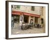 Tables outside coffee shop, Trogir, Dalamatia, Croatia-Merrill Images-Framed Photographic Print