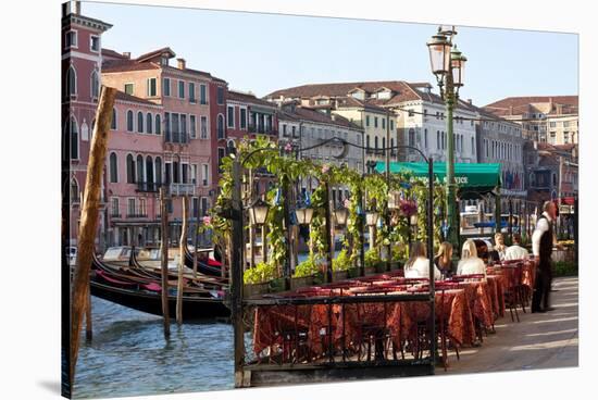 Tables Outside Restaurant by Grand Canal, Venice, Italy-Peter Adams-Stretched Canvas