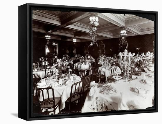 Tables Set for the Electric Club's Banquet at Hotel Delmonico, 1902-Byron Company-Framed Stretched Canvas