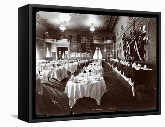 Tables Set in the Banquet Room at Hotel Delmonico, 1902-Byron Company-Framed Stretched Canvas