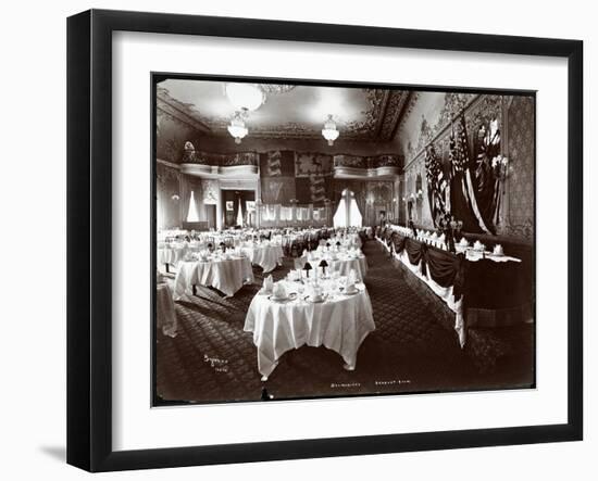 Tables Set in the Banquet Room at Hotel Delmonico, 1902-Byron Company-Framed Giclee Print