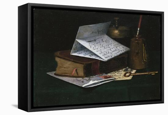 Tabletop Still Life, a Letter from New York-John Frederick Peto-Framed Stretched Canvas