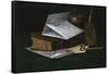 Tabletop Still Life, a Letter from New York-John Frederick Peto-Framed Stretched Canvas