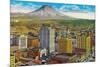 Tacoma Downtown with Mt. Rainier - Tacoma, WA-Lantern Press-Mounted Art Print