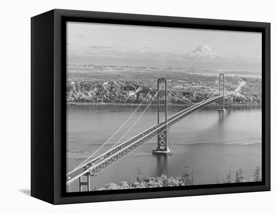 Tacoma Narrows Bridge from Gig Harbor Towards Tacoma, WA (ca. 1950)-null-Framed Stretched Canvas