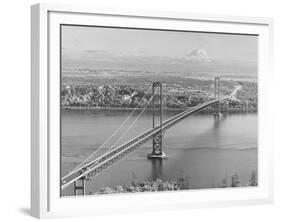 Tacoma Narrows Bridge from Gig Harbor Towards Tacoma, WA (ca. 1950)-null-Framed Giclee Print