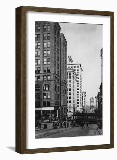 Tacoma, WA - Downtown Main Streets View Photograph-Lantern Press-Framed Art Print