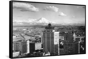 Tacoma, WA View of Rainier from Medical Arts Building Photograph - Tacoma, WA-Lantern Press-Framed Stretched Canvas