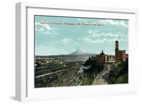 Tacoma, Washington, Aerial View of the Tacoma Gateway , Mt. Tacoma in Distance-Lantern Press-Framed Art Print