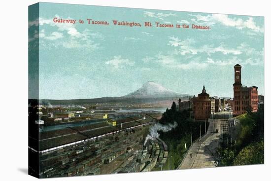 Tacoma, Washington, Aerial View of the Tacoma Gateway , Mt. Tacoma in Distance-Lantern Press-Stretched Canvas