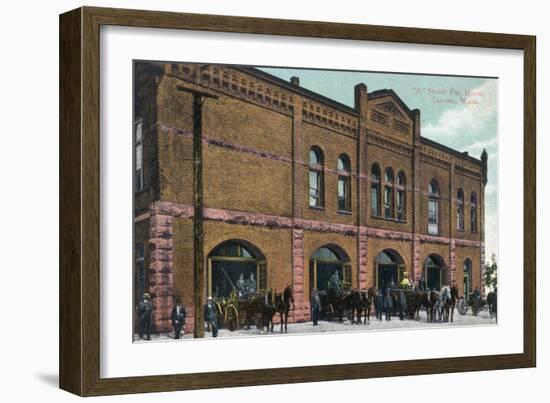 Tacoma, Washington - Exterior View of Fire Station on a Street-Lantern Press-Framed Art Print