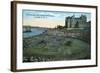 Tacoma, Washington, Exterior View of High School and Stadium, Flag Formation-Lantern Press-Framed Art Print