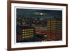 Tacoma, Washington, Heart of the City View at Night-Lantern Press-Framed Art Print