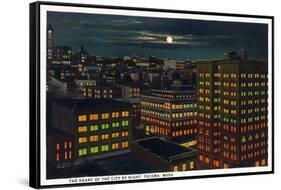 Tacoma, Washington, Heart of the City View at Night-Lantern Press-Framed Stretched Canvas