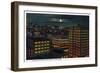 Tacoma, Washington, Heart of the City View at Night-Lantern Press-Framed Art Print