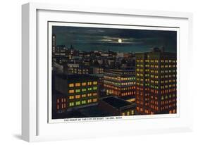 Tacoma, Washington, Heart of the City View at Night-Lantern Press-Framed Art Print