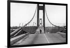 Tacoma, Washington - November 7, 1940 - Tacoma Narrows Bridge - Man on Bridge-Lantern Press-Framed Art Print