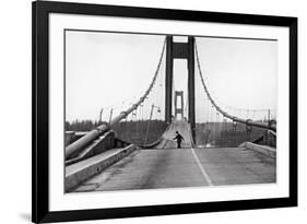 Tacoma, Washington - November 7, 1940 - Tacoma Narrows Bridge - Man on Bridge-Lantern Press-Framed Art Print