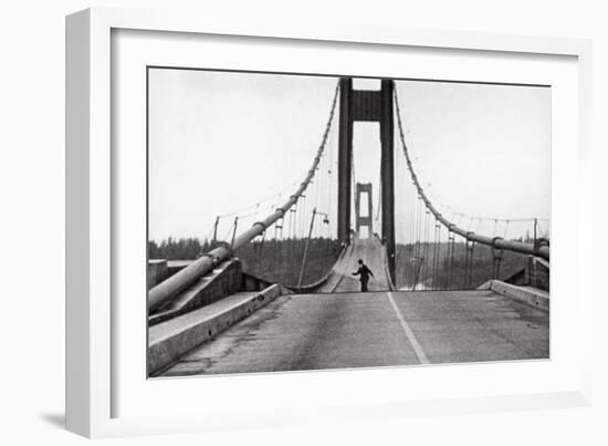 Tacoma, Washington - November 7, 1940 - Tacoma Narrows Bridge - Man on Bridge-Lantern Press-Framed Art Print