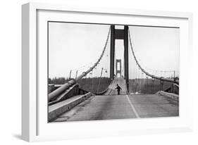 Tacoma, Washington - November 7, 1940 - Tacoma Narrows Bridge - Man on Bridge-Lantern Press-Framed Art Print